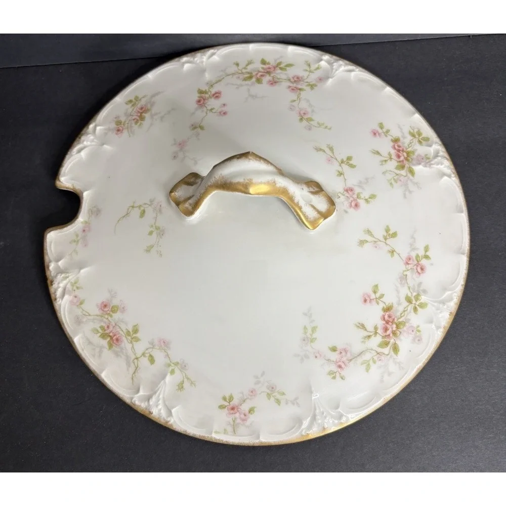 Theodore Haviland Covered Casserole Tureen Limoges Pink Roses Floral Green Spray